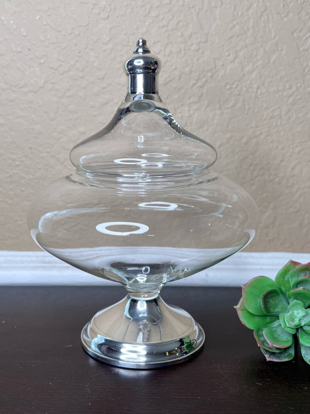 Vintage 1950s Duchin Creations Sterling Silver Weighted Candy Dish Glass Bonbon